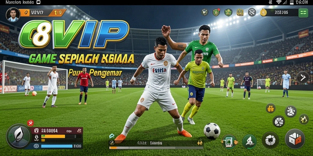 Tangkapan layar utama C8VIP menampilkan aksi seru di lapangan sepak bola.