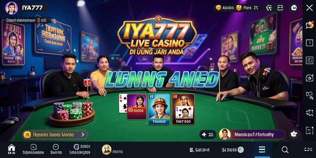 Screenshot gameplay IYA777 menampilkan dealer langsung dan pemain yang berinteraksi.