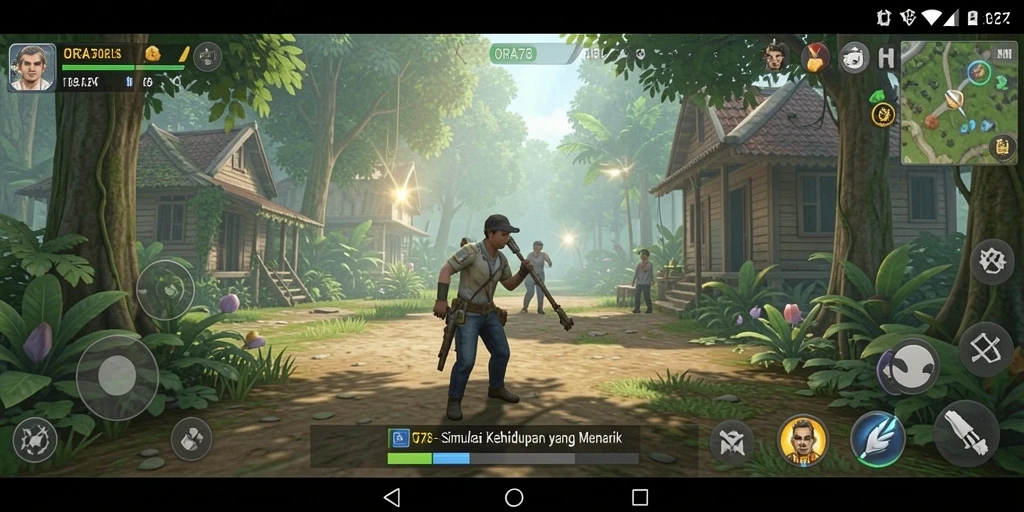 Screenshot utama ORA78 menampilkan gameplay simulasi kehidupan yang mendalam.