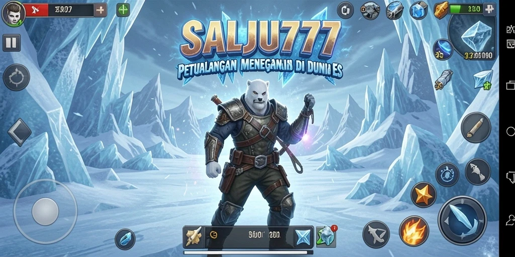 Tangkapan layar menampilkan aksi seru dalam SALJU777 di dunia es.